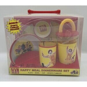2002 MCDONALDS HAPPY MEAL DINNERWARE SET & BONUS SPORTS TUMBLER